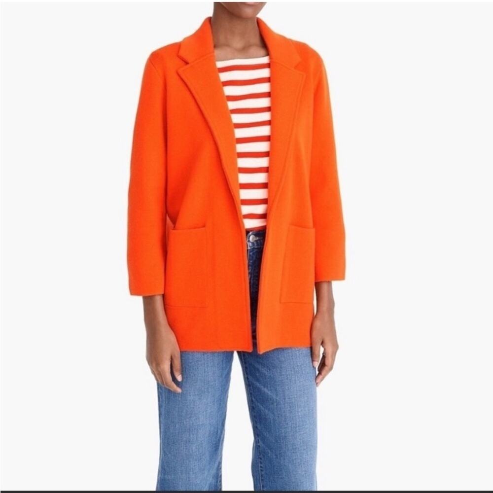 J Crew 365 Sophie Sweater Jacket Open Front Orange Wool Blend